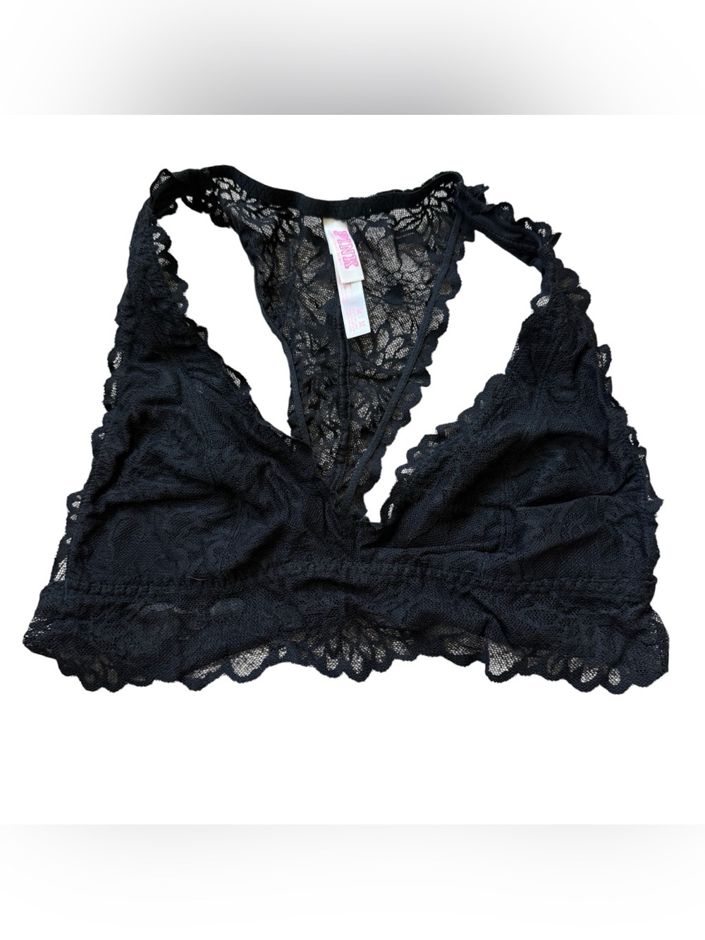 PINK Victoria’s Secret Black Lace Bralette Racerback Sheer Floral Bralette M Y2K
